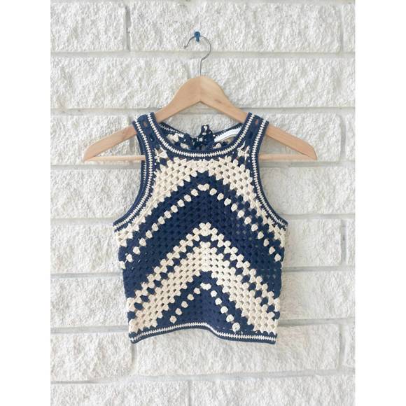 NEW ZIMMERMANN chintz hand crochet tank in cream/navy - Picture 3 of 4